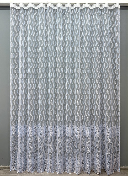 Тюль VR-Textil 1683т Органза с вышивкой Голубой с белым 300х270 см (42-0731) Киев - изображение 2