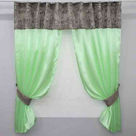 Кухонні штори VR-Textil № 073к з ламбрекеном і підхватами салатовий з кавово-сірим 275х170 см ( 52-0268) Київ