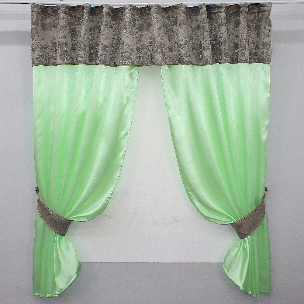 Кухонні штори VR-Textil № 073к з ламбрекеном і підхватами салатовий з кавово-сірим 275х170 см ( 52-0268) Київ - фото 1