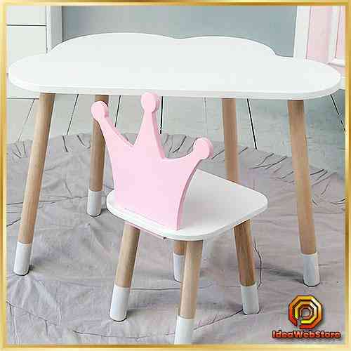 Деревянный столик и стульчик для ребенка уютный набор для дома и детсада Стол белый тучка и стул корона розовы Киев