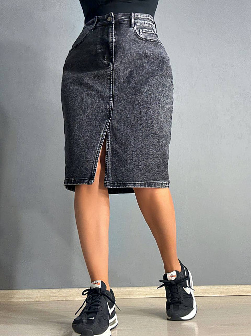 Спідниця жіноча джинсова Vanver 82050 пряма з розрізом середня довжина чорна , чорний, 31, 31, 85 см, 107 см Київ - фото 18