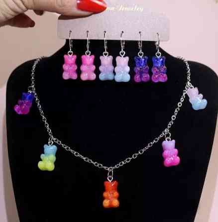 Украшения мишки сережки 3 пары и ожерелье разноцветный Киев
