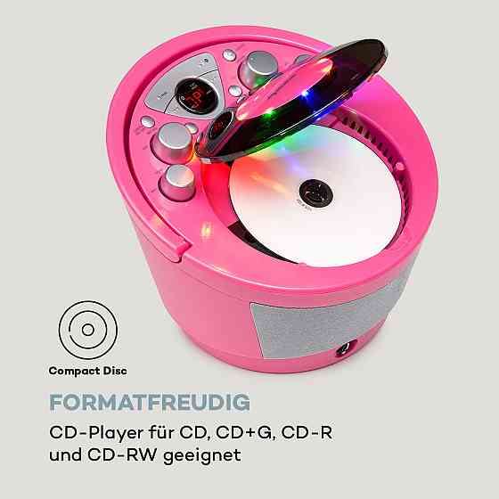 Караоке-система SingSing BT 2 мікрофони CD-плеєр BT Світлодіодний світловий ефект Мобільний Рожевий (Німеччина, Рівне