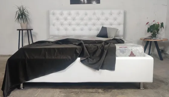 Кровать Arizona Comfort 90 х 190 см Стразы С подъемным механизмом и нишей для белья Экокожа Белый Киев