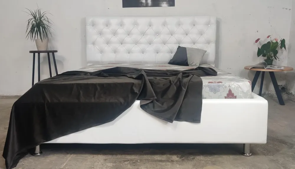 Ліжко Arizona Comfort 90 х 190 см Стразы З підйомним механізмом та нішою для білизни Екошкіра Білий Київ - фото 3