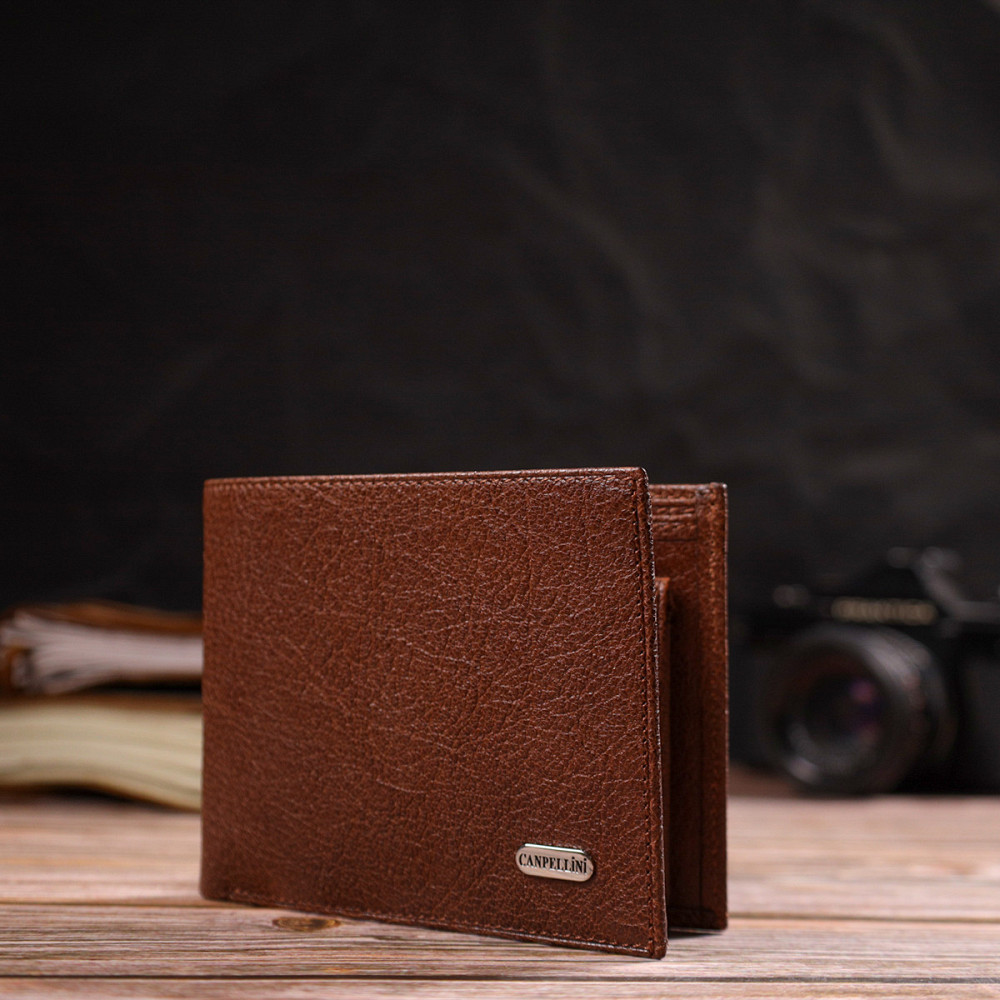Бумажник для стильных мужчин без застежки из натуральной кожи Светло-коричневый (CANPELLINI) Киев - изображение 2