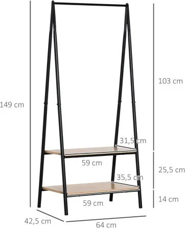 Универсальная прочная напольная передвижная стойка вешалка для одежды с деревянными полками Коломия