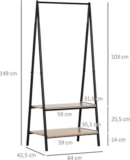 Универсальная прочная напольная передвижная стойка вешалка для одежды с деревянными полками Коломия - фото 6