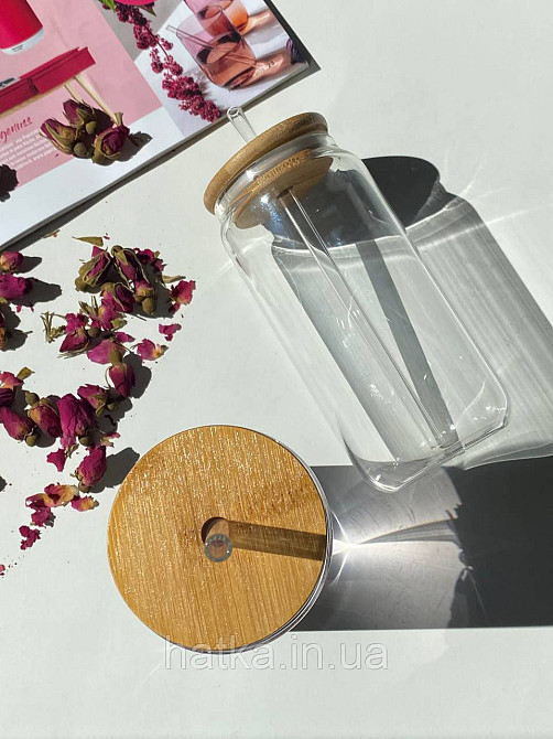 Склянка коктейльна "Слоік" 530 мл із кришкою і трубочкою прозора для дому та ресторану 102-769 Київ - фото 3