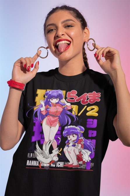 Футболка для мальчика аниме Схампоо Румико Такахасхи Ранма оверсайз (рост от 165 до 180 ) Черний AnimeJ0512m Днепр - изображение 3