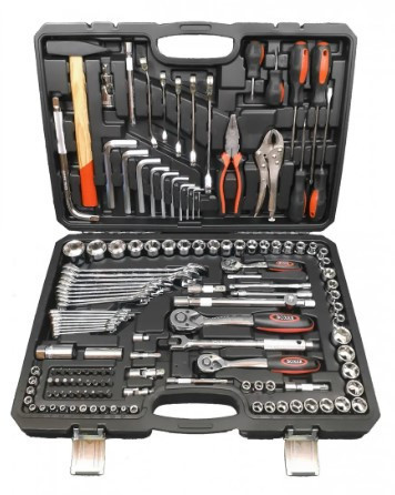 Набір ручних інструментів та ключів 142 предмети 1/2" 3/8" 1/4" в кейсі з тріскачками та головками Одеса - фото 1