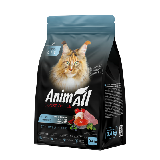 AnimAll АнімАлл Повнораціонний сухий корм з лососем, білою рибою та свіжою індичкою для котів 0,4кг Київ