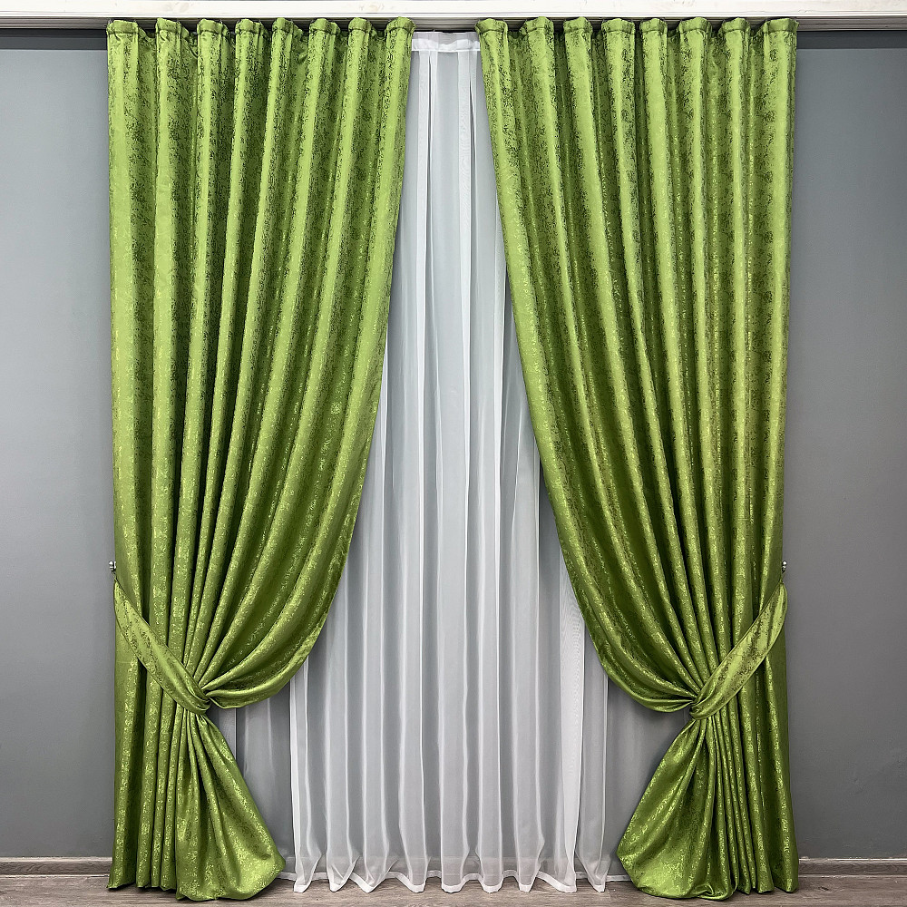 Комплект готовых штор VR-Textil Жаккард Мрамор Al1 № 1907ш Оливковый 100х270 см 2 шт (31-974) Киев - изображение 2