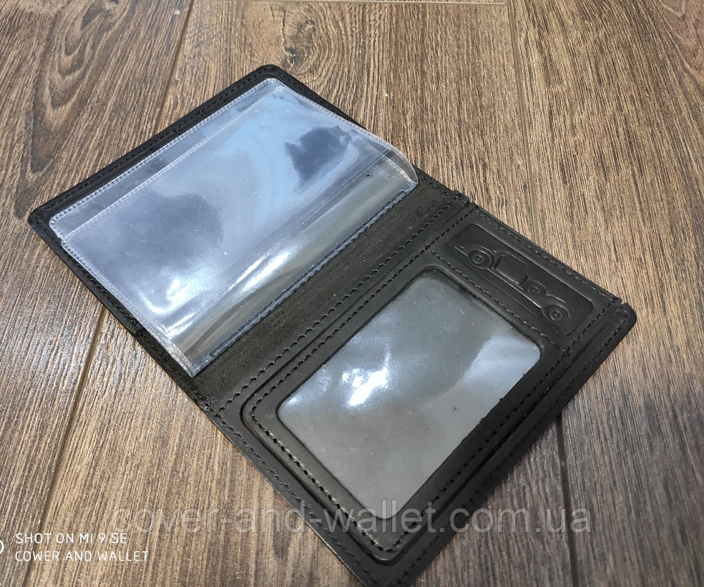 Шкіряна обкладинка документи на авто з файлами чорного кольору ST Київ - фото 4