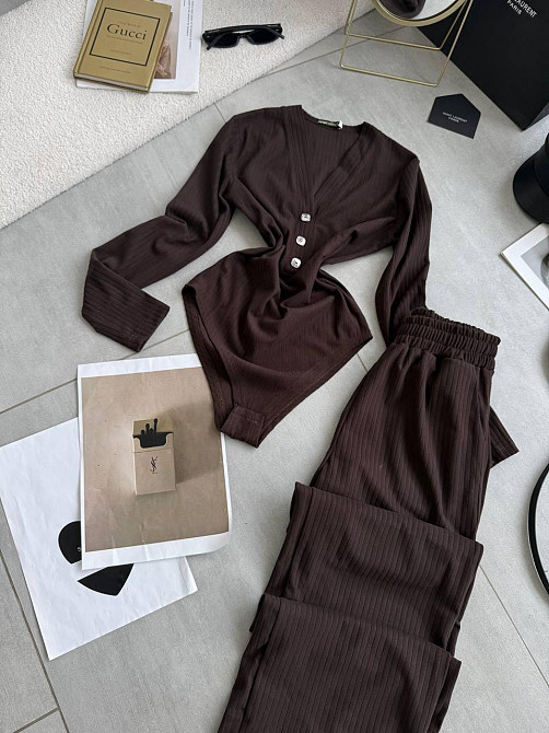 Женский базовый костюм двойка: боди и брюки из ангоры рубчик Шоколадный, 48/50 Одесса - изображение 2