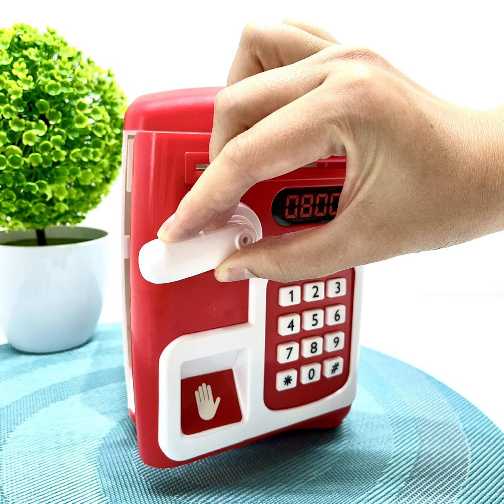 Сейф-скарбничка дитяча зі сканером відбитка пальця та кодовим замком затягує купюри звук підсвічування Червоний (MK 5411) Чернігів - фото 8