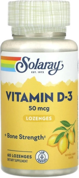 Вітамін D-3 Solaray Vitamin D-3 50 мкг 60 леденцов лимон Київ - фото 1