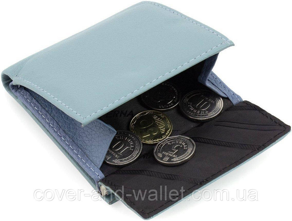 Блакитний жіночий шкіряний гаманець маленького розміру на кнопці Marco Coverna MC 1420 Київ - фото 4