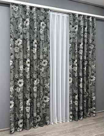 Комплект готових штор VR-Textil Льон з квітковим принтом "Прованс" № 1724ш Сірий 150х265 см 2 шт (33-0637) Київ
