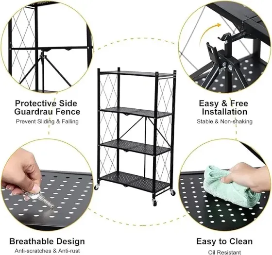 Стеллаж мобильный четырехъярусный универсальный раскладной из нержавеющей стали Коломия