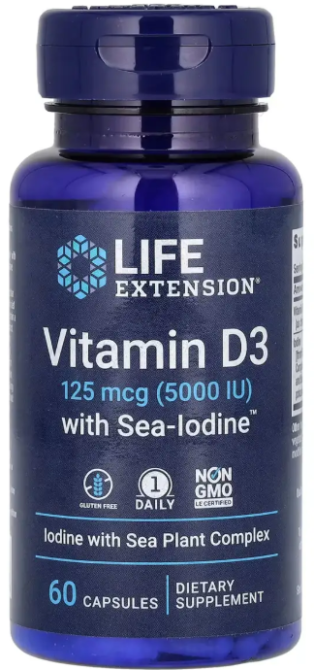 Витамин D3 Life Extension Vit D3 with Sea-Iodine™ 125 mcg (5000 IU)  60 капс Київ - фото 1