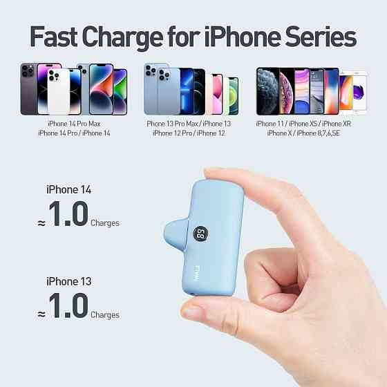 Компактний Power Bank iWALK 4800mAh для iPhone, швидка зарядка, вбудований кабель, LED-дисплей Київ