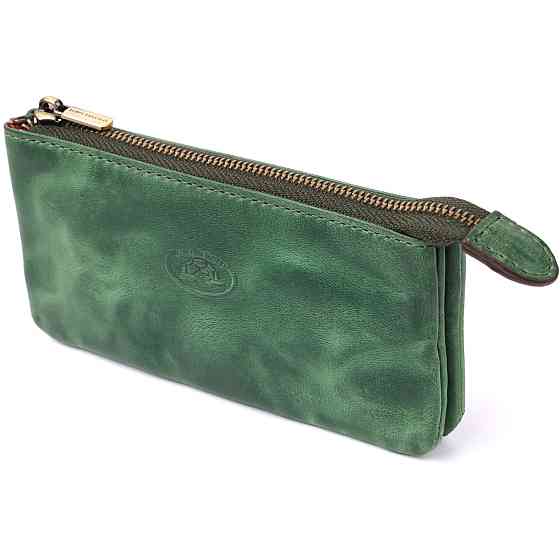 Містка ключниця на два відділення з матової натуральної шкіри Зелений (Tony Perotti) Київ