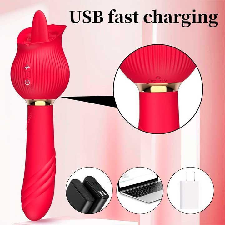 Двосторонній вібратор із язиком для клітора та точки G 24 режими вібратори Червоний Вінниця - фото 7