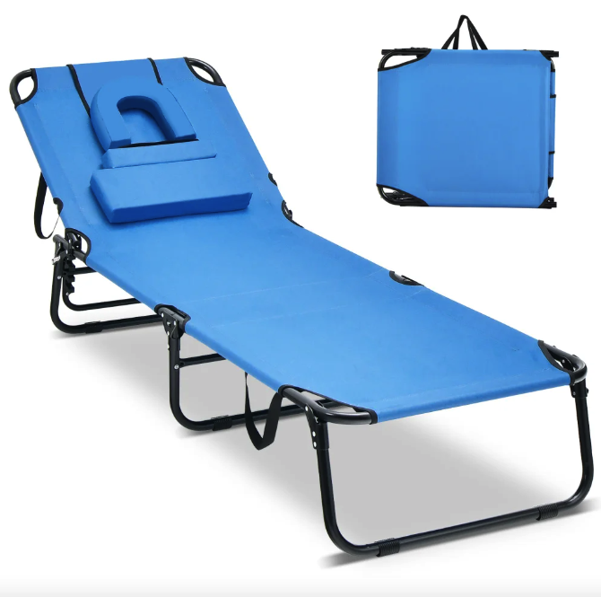 Шезлонг Costway Hanna розкладний з отвором для обличчя блакитний Киев - изображение 4