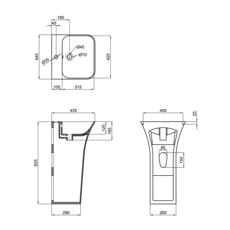 Раковина моноблок Mixxus BEVEL-1101 з отвором під змішувач та переливом 450х435х835mm   ( MI6697 ) 23276 Харків - фото 2