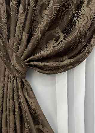 Комплект штор на люверсах VR-Textil Парча № 1772ш Коричневий з карамельним 155х270 см 2 шт (37-0258) Київ