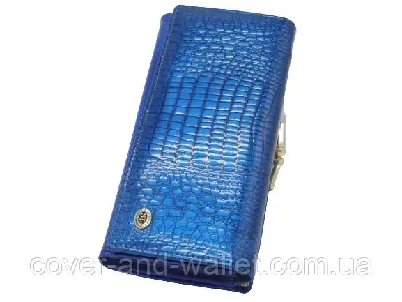 Классический лаковый женский кошелёк из натуральной кожи с монетницей ST 3001 Синий Киев - изображение 5