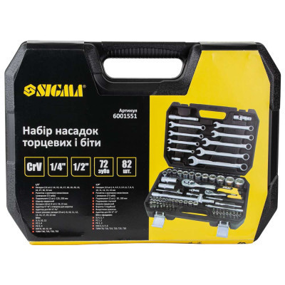 Набір інструментів Sigma насадок торцевих та біт 1/4&quot;, 1/2&quot; 82шт CrV mid (6001551) Вінниця - фото 9