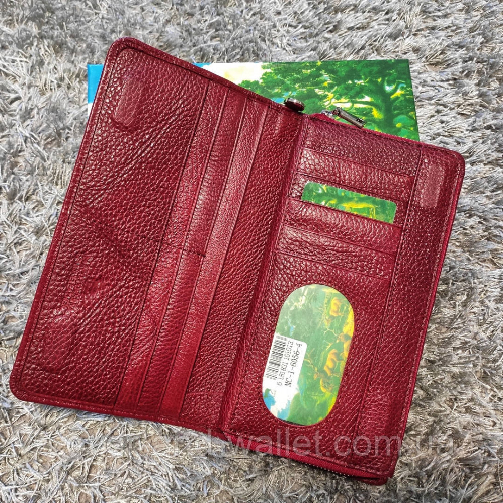 Бордовый кожаный женский кошелек клатч на молнии и магнитах Marco Coverna Киев - изображение 3