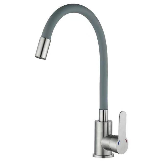 Смеситель для кухни ZERIX DAX-011 REFLECTOR GRAY, с силиконовым гусьем, с нерж. стали, серый Харьков - изображение 1