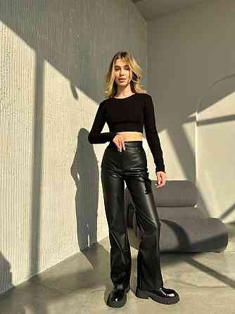 Жіночі стильні штани з екошкіри на високій посадці Чорний, 46/48 Одеса