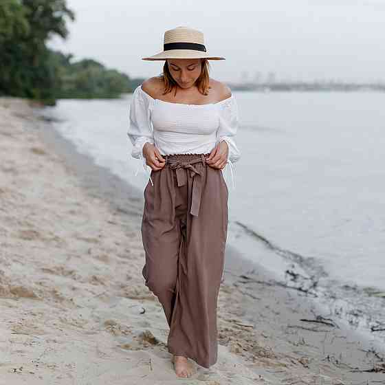 Широкі штани для вагітних з легкої тканини Київ