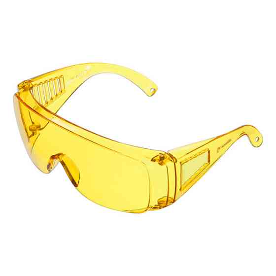 Окуляри захисні, жовті, лінзи полікарбонат, заушники полікарбонат, захист від удару, оптичний клас 1 INTERTOOL SP-0082 Київ