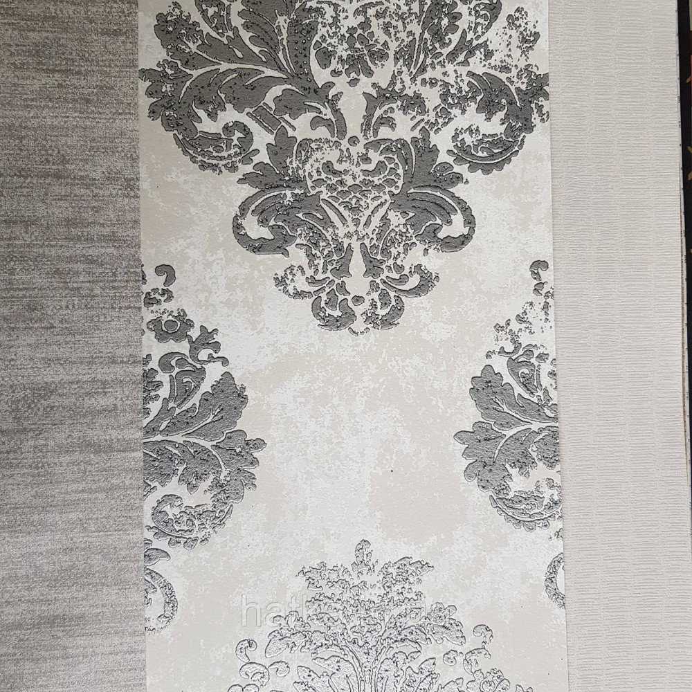 Шпалери флізелінові еко Galerie Metallic FX 0,53Х10 англійські вензелі срібні структурних на сірому тлі Київ - фото 2