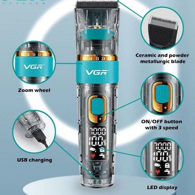 Аккумуляторный универсальный триммер для стрижки VGR V-695, Електромашинка для стрижки TJ-97 Киев - изображение 5