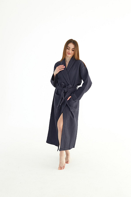 Халат вафельний Ideal Textile довгий темно-сірий (56860640) 3XL Чернівці - фото 4