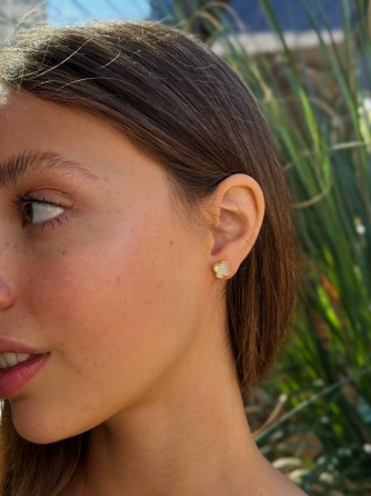 Van Cleef сережки перламутрові, міні 0.8 см / лимонне золото / проба, гравіювання/клевер гвоздики Одеса