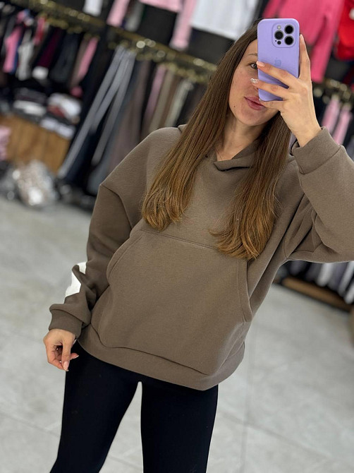 Женская стильная комфортная теплая худая турецкая трехнить на флисе Коричневый, 46/48 Одесса - изображение 4