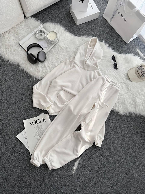 Жіночий стильний повсякденний костюм тринитка петля (без утеплення) Молочний, 46/48 Одеса - фото 3