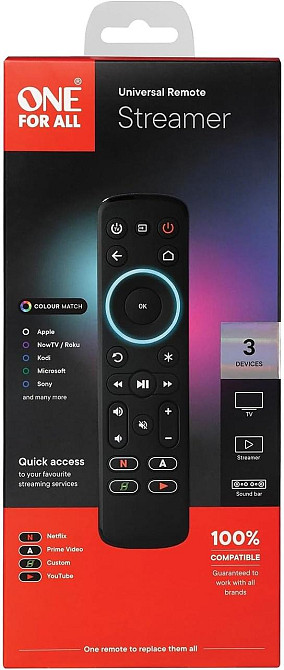 Пульт One For All URC7935 Чорний стримінг-пульт для цифрової приставки TV Roku Apple TV саундбарів універсальний 3 пристрої ІЧ Київ - фото 7