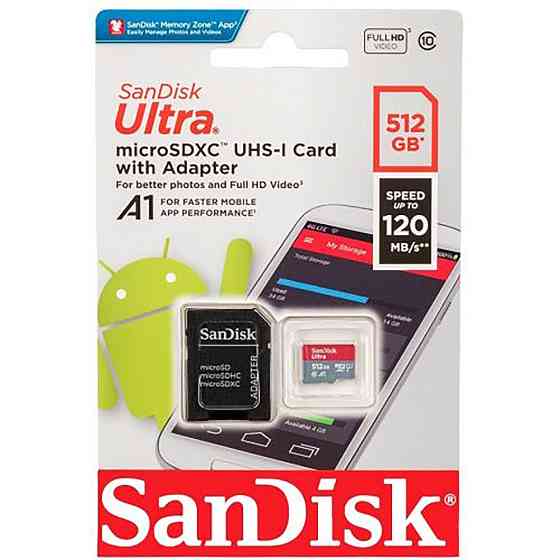 Карта памяти microSDXC (UHS-1) SanDisk Ultra 512Gb class 10 A1 (150Mb/s) (adapter SD) Киев