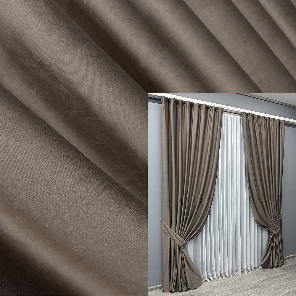Комплект готовых штор VR-Textil Бархат № 1655ш Какао 150х270 см 2 шт (33-0492) Киев - изображение 1