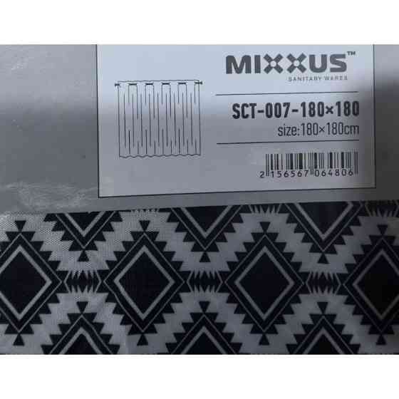 Шторка для ванної Mixxus SCT-007-180x180 з поліестеру із вбудованими кільцями (Візерунок "Соти" чорно-білий) (AC0648) Київ