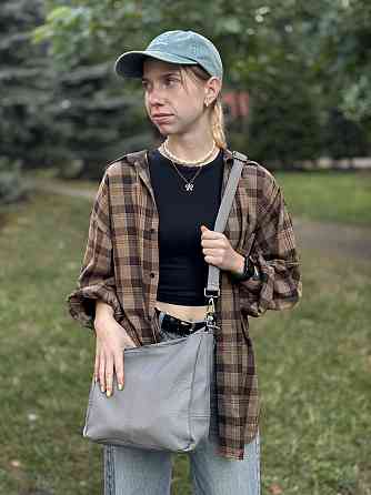 Жіноча сумка з двома ремінцями із натуральної шкіри Сірий (Vintage) Київ