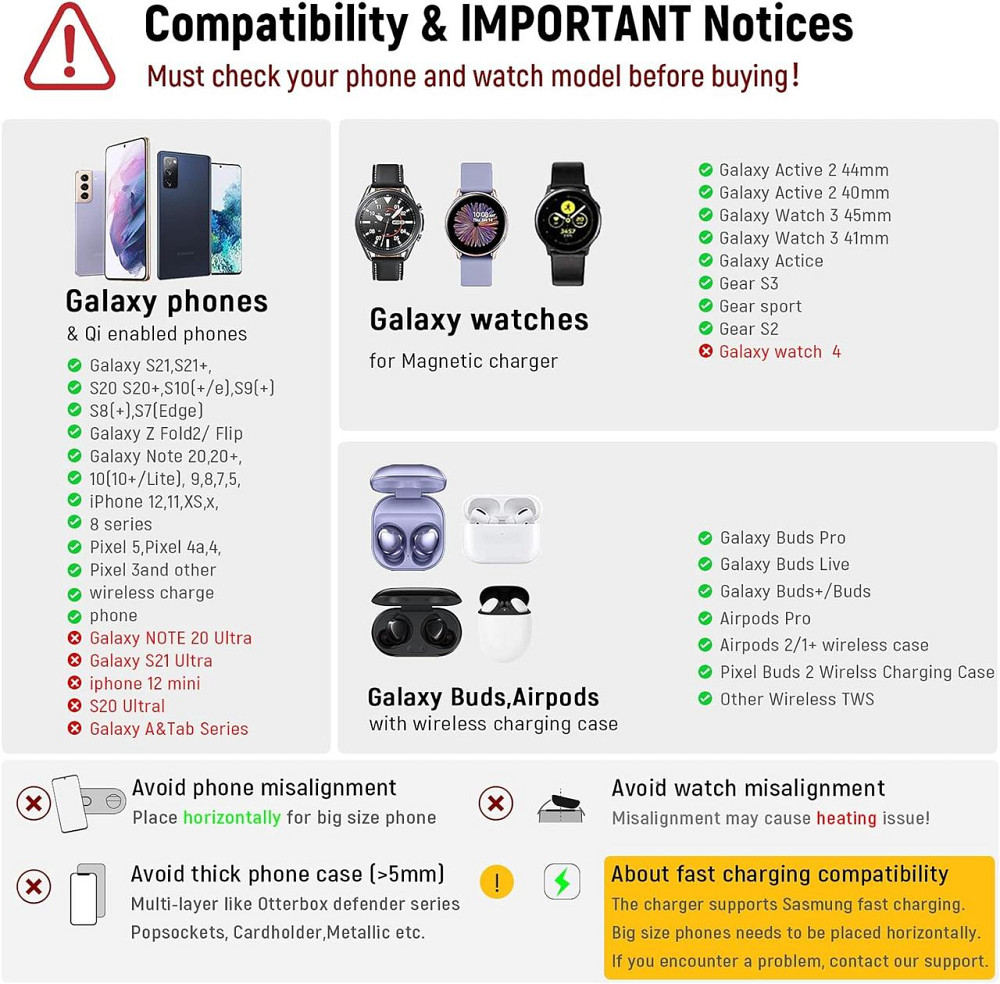 Беспроводное зарядное устройство EloBeth 2-в-1 для Samsung Galaxy и Qi-устройств: быстрая зарядка телефона и часов Киев - изображение 7